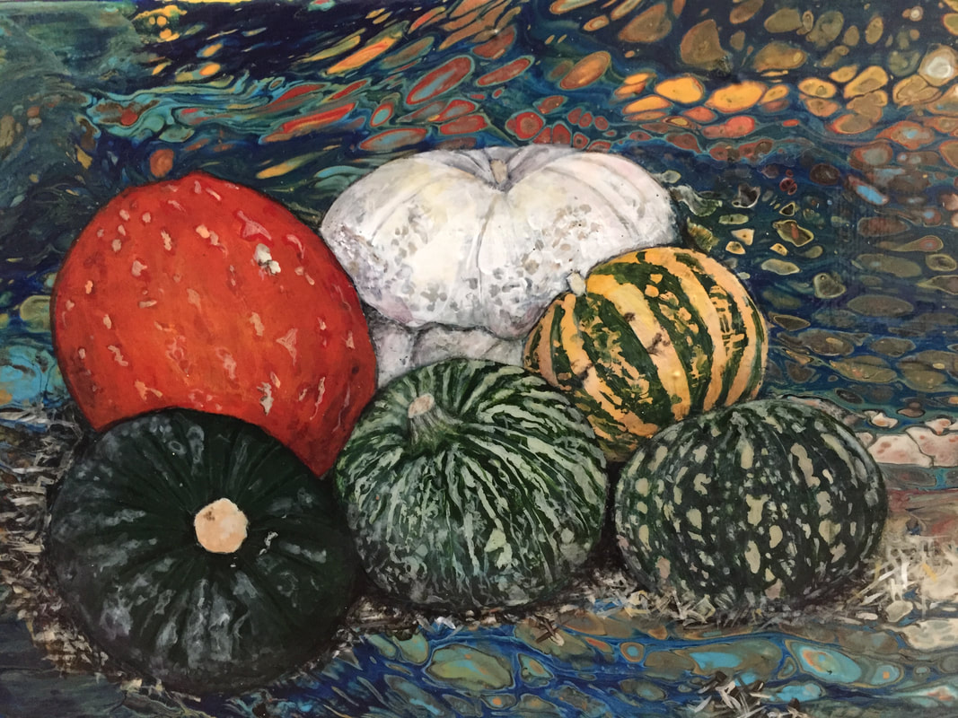 Squash on Poured Paint Background
